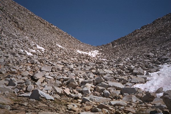 Last talus to the top of the pass.